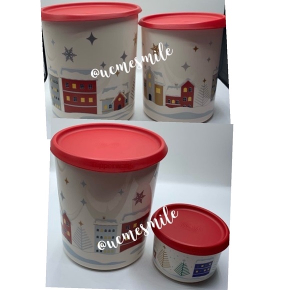 Tupperware Christmas Village Canister Set - Picture 1 of 15